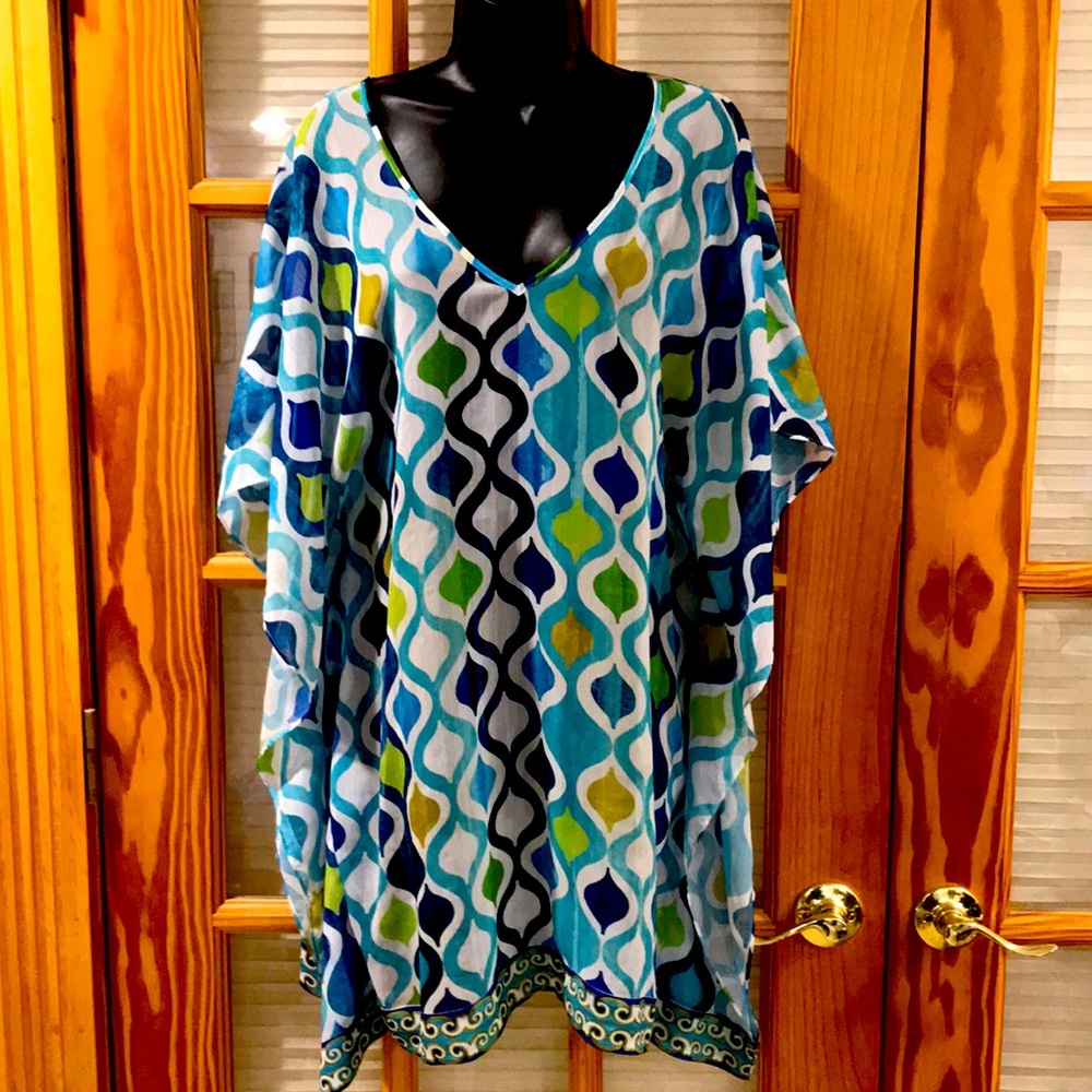 Trina Turk Size L Blue Sheer Beach Cover Up